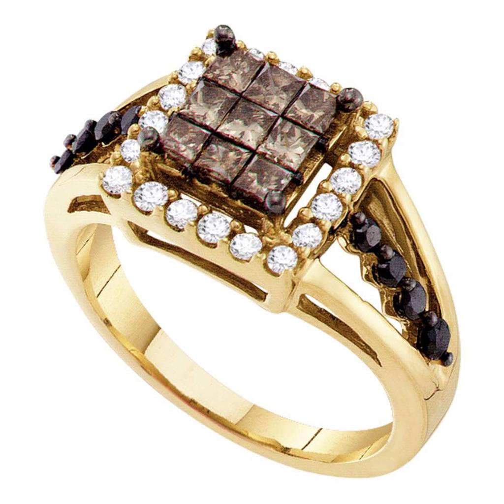 Image of ID 1 14k Yellow Gold Princess Brown Diamond Cluster Ring 1 Cttw