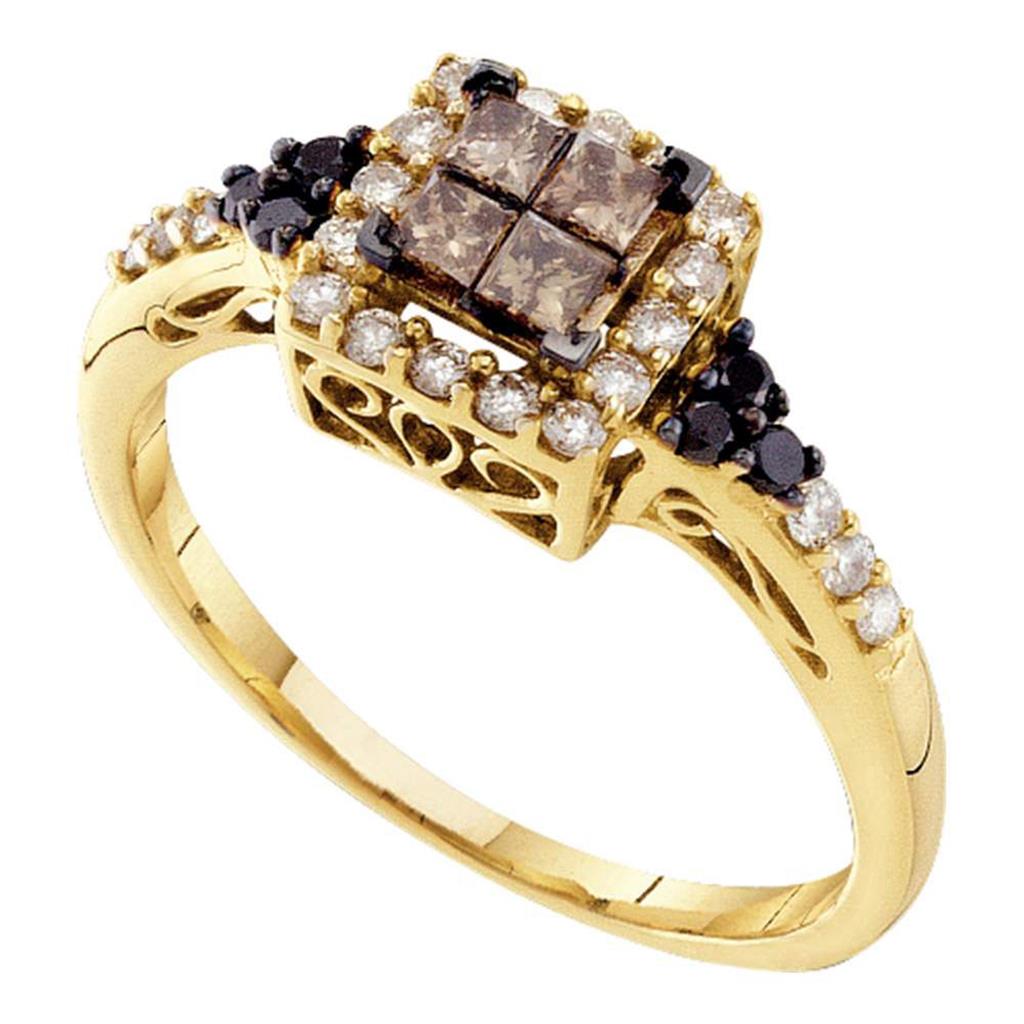 Image of ID 1 14k Yellow Gold Princess Brown Diamond Cluster Ring 1/2 Cttw