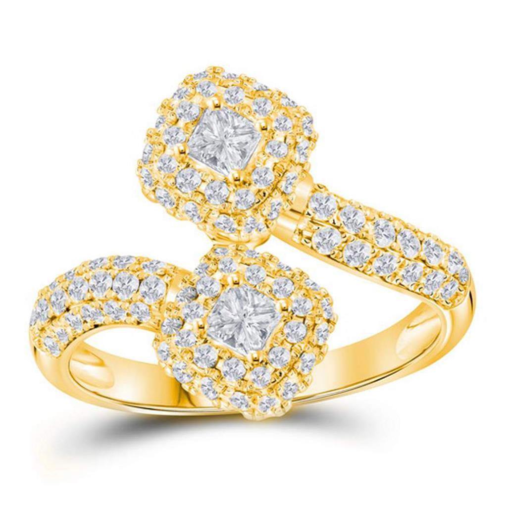 Image of ID 1 14k Yellow Gold Princess Diamond 2-stone Bridal Engagement Ring 1-1/2 Ctw (Certified)