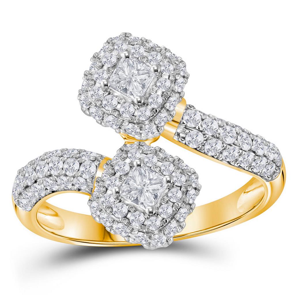 Image of ID 1 14k Yellow Gold Princess Diamond 2-stone Bridal Engagement Ring 2 Ctw (Certified)