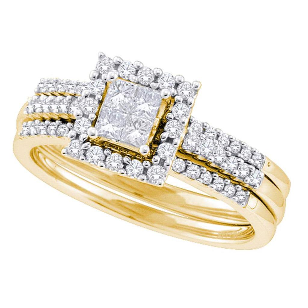 Image of ID 1 14k Yellow Gold Princess Diamond 3-Piece Bridal Wedding Ring Set 1/2 Cttw