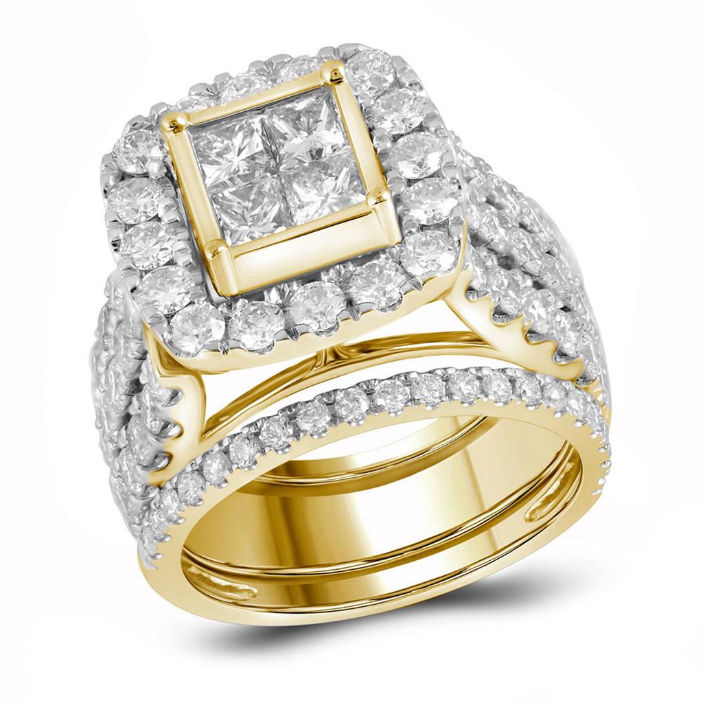 Image of ID 1 14k Yellow Gold Princess Diamond 3-Piece Bridal Wedding Ring Set 4 Cttw