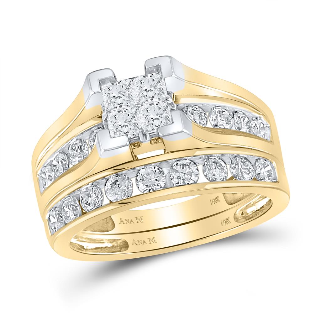 Image of ID 1 14k Yellow Gold Princess Diamond Bridal Wedding Ring Set 1-1/2 Cttw