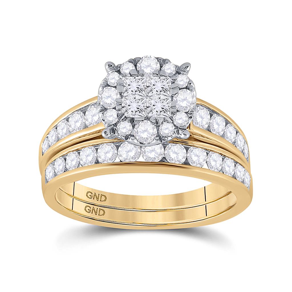 Image of ID 1 14k Yellow Gold Princess Diamond Bridal Wedding Ring Set 1-3/8 Cttw