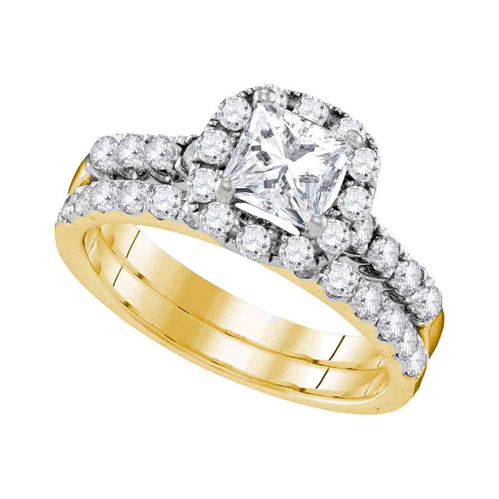 Image of ID 1 14k Yellow Gold Princess Diamond Bridal Wedding Ring Set 1-7/8 Cttw