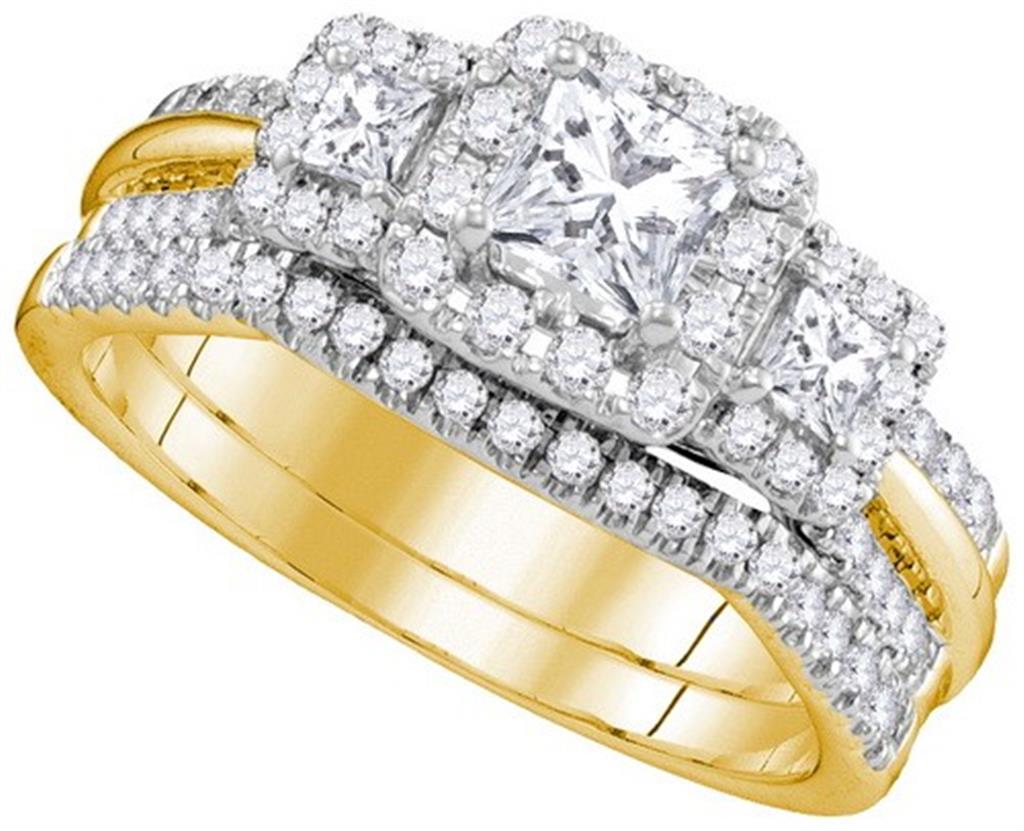 Image of ID 1 14k Yellow Gold Princess Diamond Bridal Wedding Ring Set 1 (Certified)