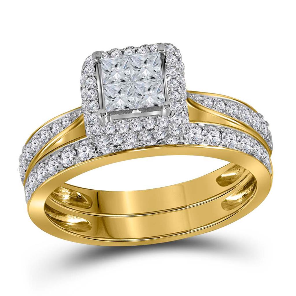 Image of ID 1 14k Yellow Gold Princess Diamond Bridal Wedding Ring Set 1 Cttw