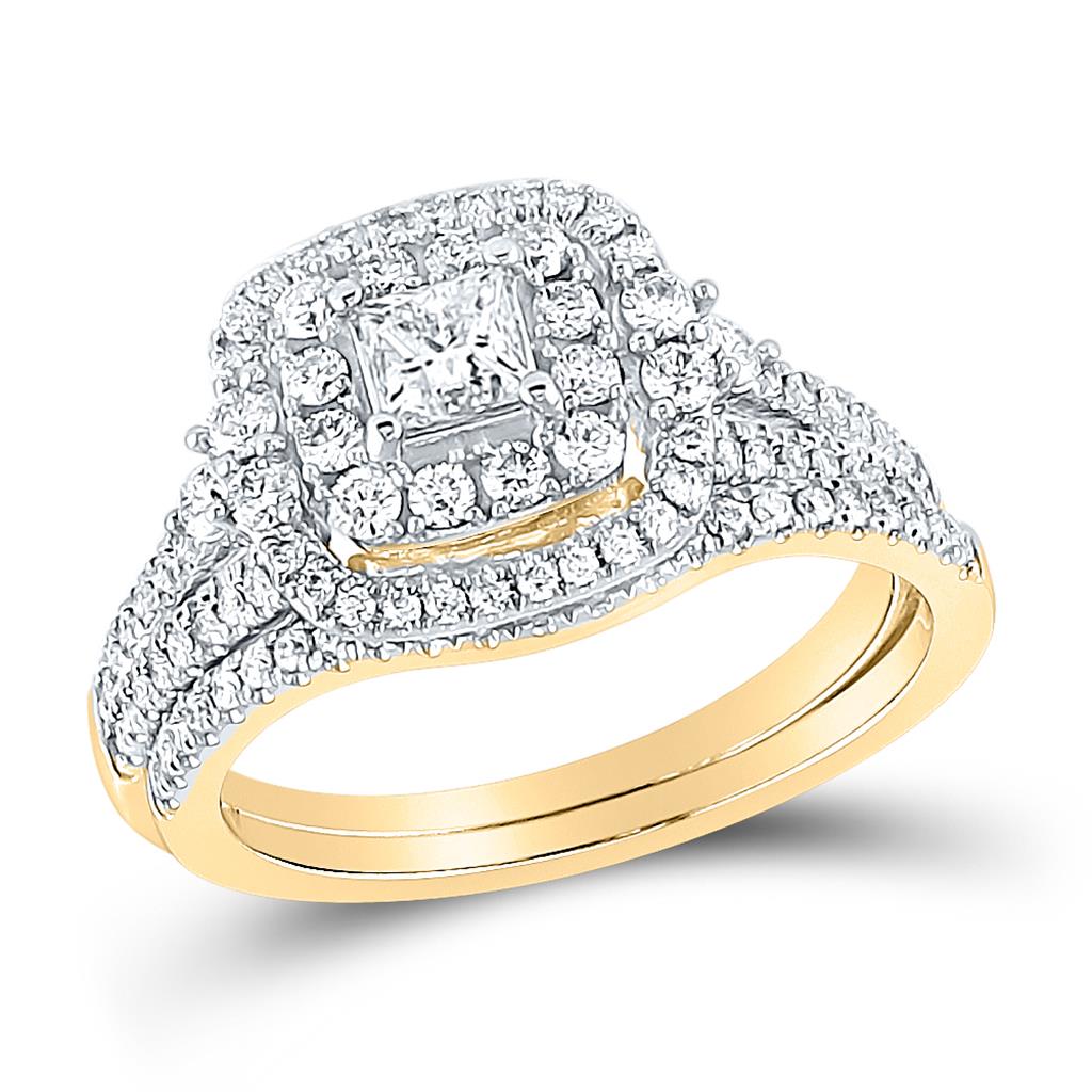 Image of ID 1 14k Yellow Gold Princess Diamond Bridal Wedding Ring Set 1 Cttw (Certified)