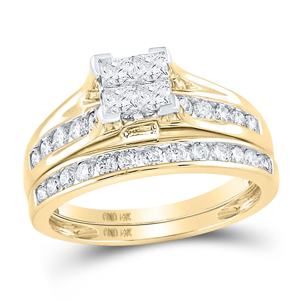 Image of ID 1 14k Yellow Gold Princess Diamond Bridal Wedding Ring Set 1 Cttw - Size 6