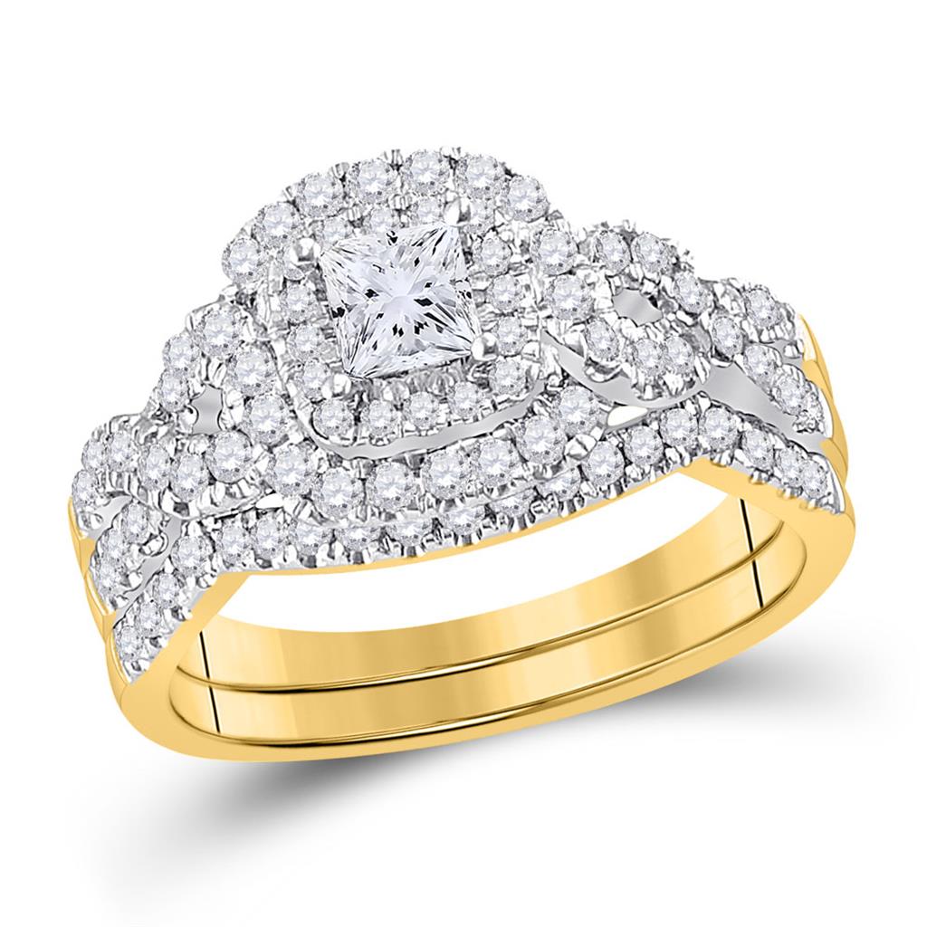 Image of ID 1 14k Yellow Gold Princess Diamond Bridal Wedding Ring Set 1 Ctw (Certified)