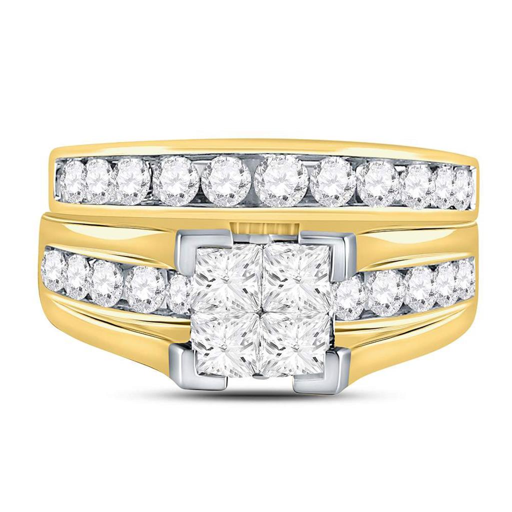 Image of ID 1 14k Yellow Gold Princess Diamond Bridal Wedding Ring Set 2 Cttw - Size 6