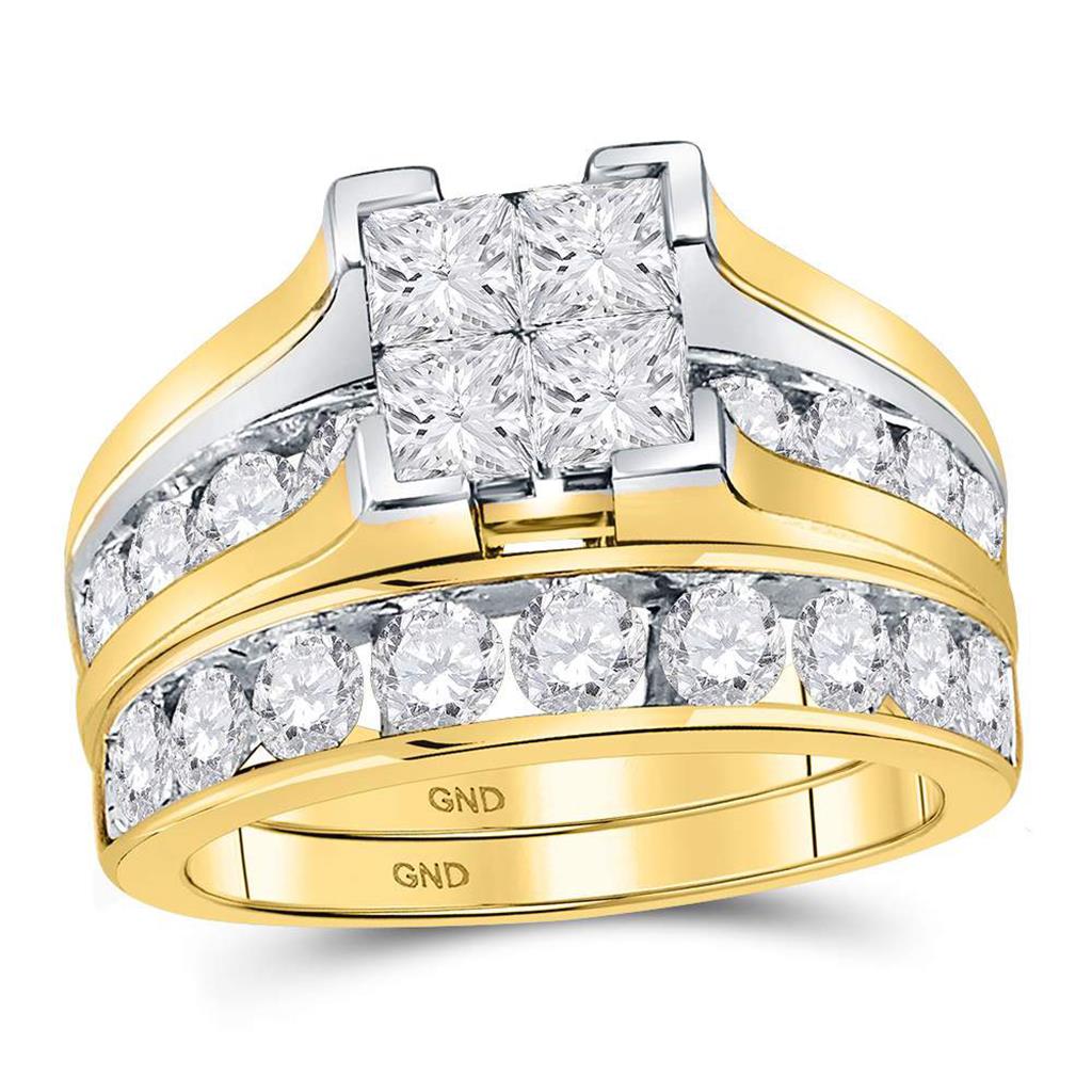 Image of ID 1 14k Yellow Gold Princess Diamond Bridal Wedding Ring Set 3 Cttw