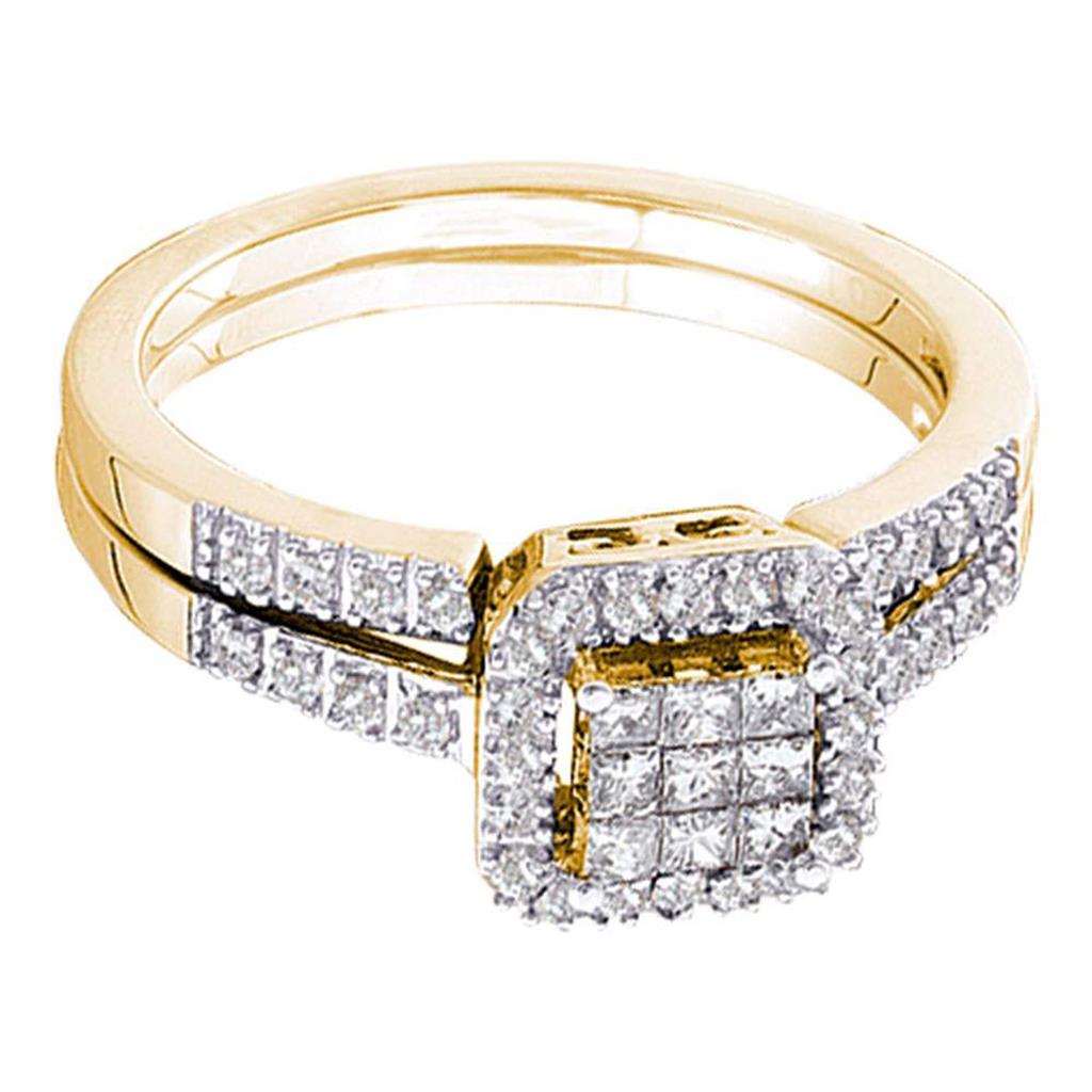 Image of ID 1 14k Yellow Gold Princess Diamond Bridal Wedding Ring Set 3/8 Cttw