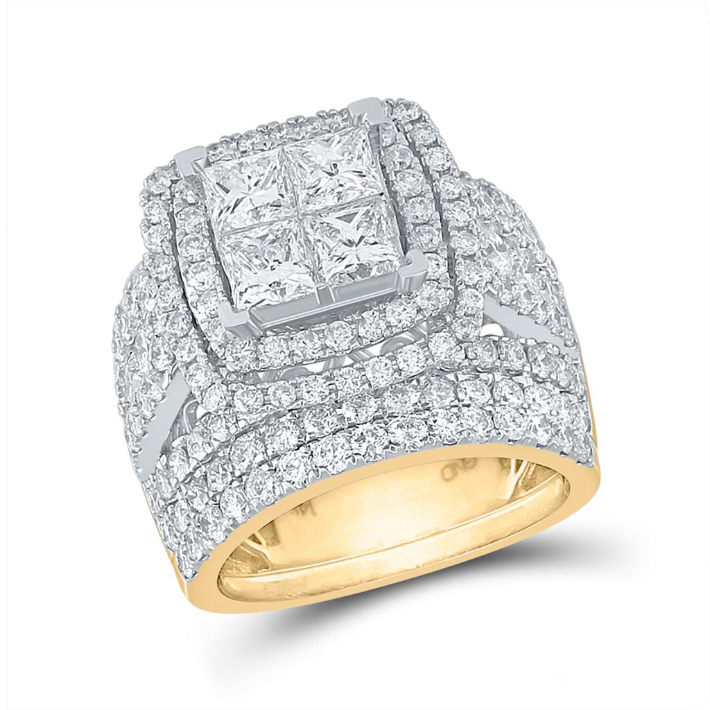 Image of ID 1 14k Yellow Gold Princess Diamond Bridal Wedding Ring Set 4-1/2 Cttw