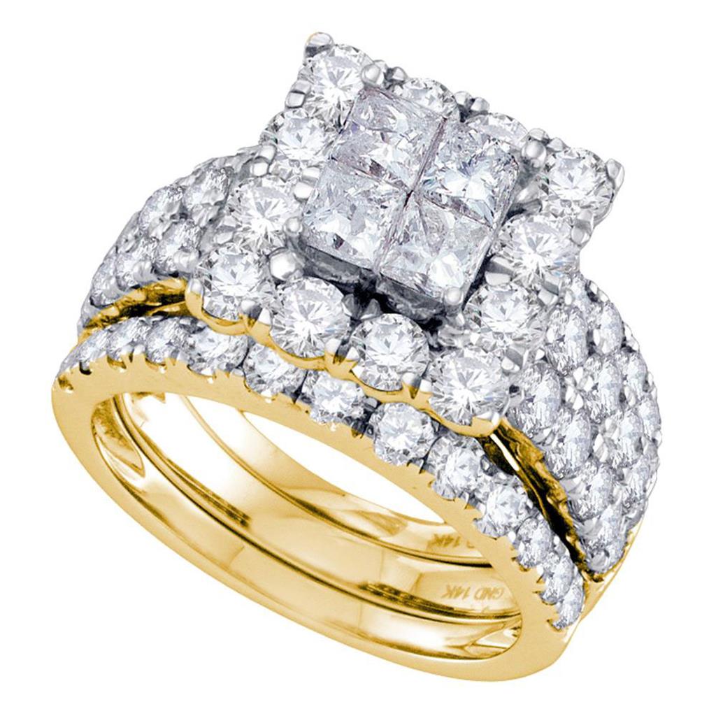 Image of ID 1 14k Yellow Gold Princess Diamond Bridal Wedding Ring Set 4 Cttw