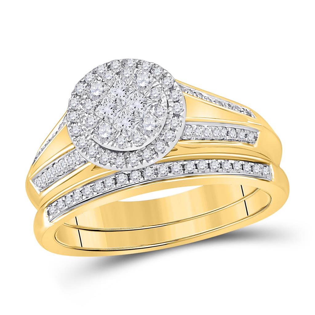 Image of ID 1 14k Yellow Gold Princess Diamond Bridal Wedding Ring Set 5/8 Cttw