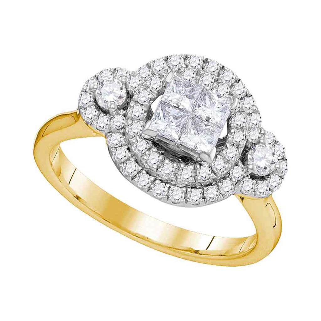 Image of ID 1 14k Yellow Gold Princess Diamond Circle Cluster Ring 7/8 Cttw