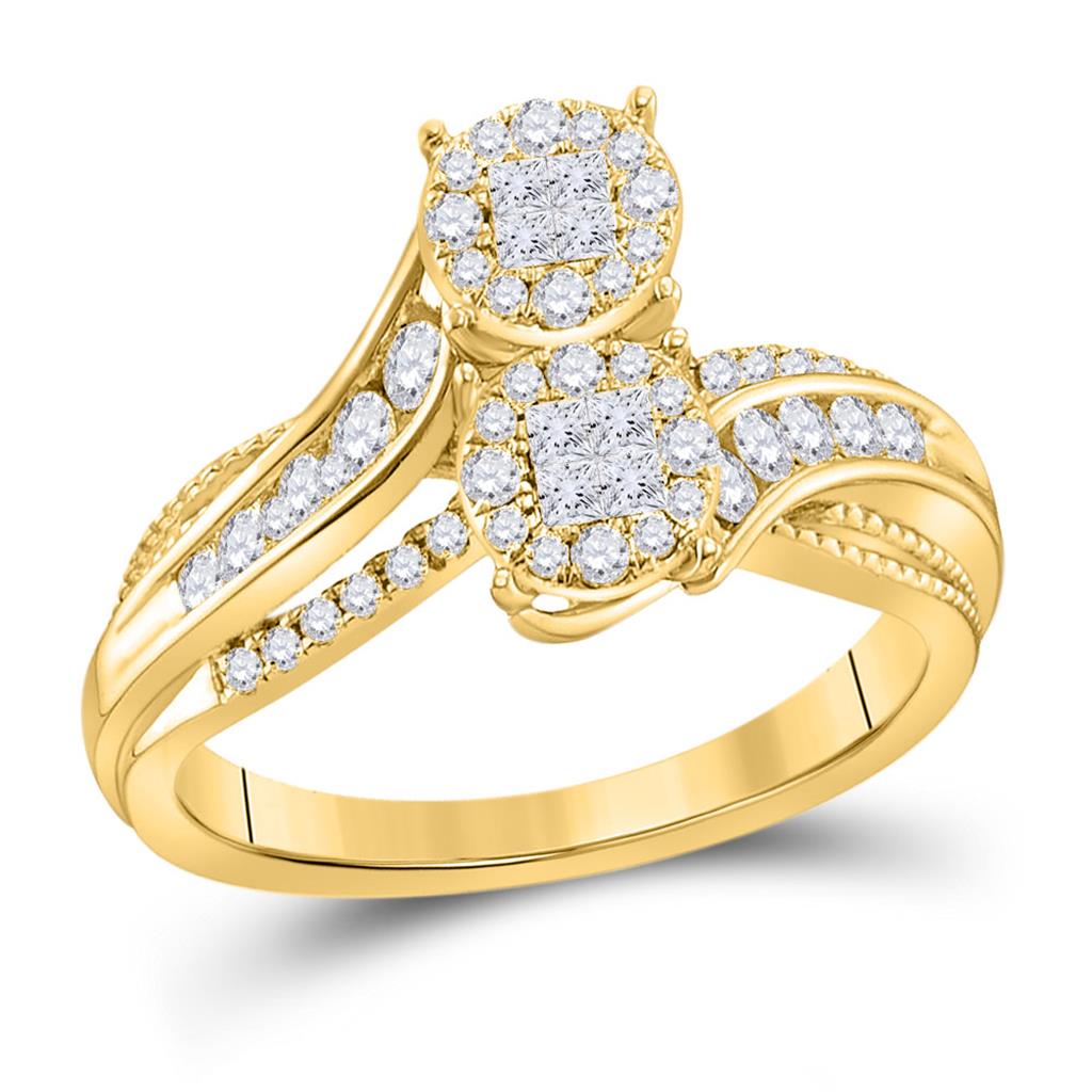 Image of ID 1 14k Yellow Gold Princess Diamond Cluster Bridal Engagement Ring 1/2 Cttw