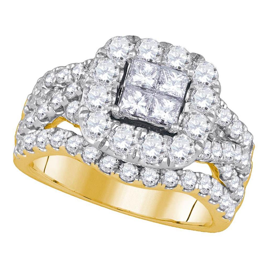 Image of ID 1 14k Yellow Gold Princess Diamond Cluster Bridal Engagement Ring 2-1/2 Cttw