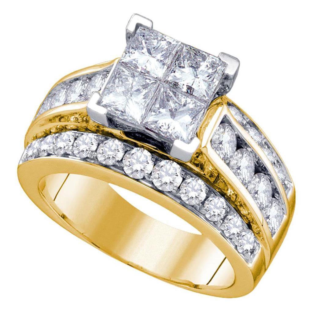Image of ID 1 14k Yellow Gold Princess Diamond Cluster Bridal Engagement Ring 3-1/2 Cttw