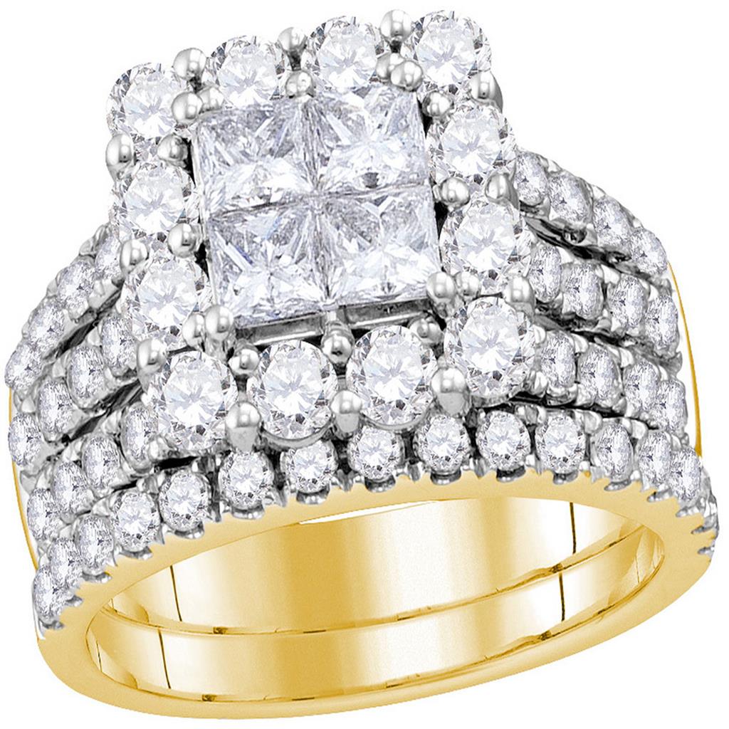 Image of ID 1 14k Yellow Gold Princess Diamond Cluster Bridal Engagement Ring 3 Cttw
