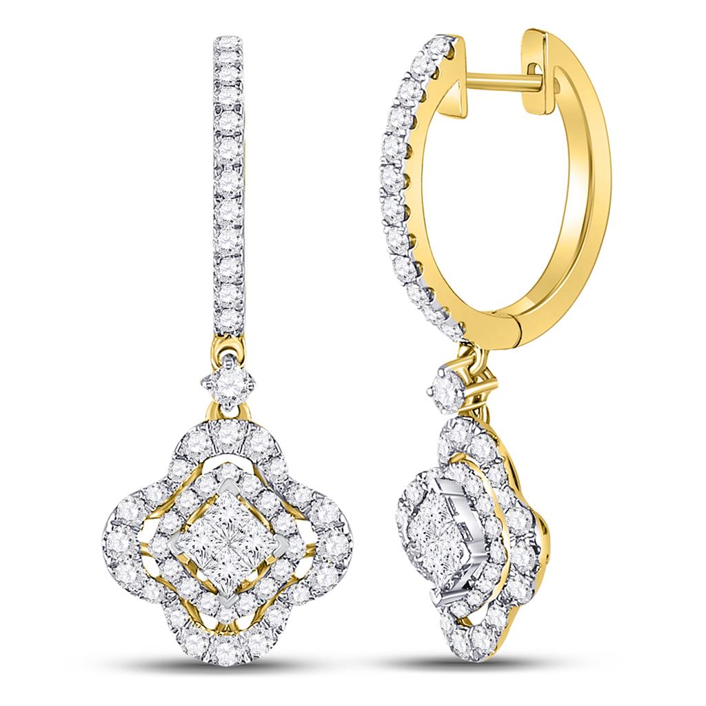 Image of ID 1 14k Yellow Gold Princess Diamond Cluster Dangle Earrings 1 Cttw