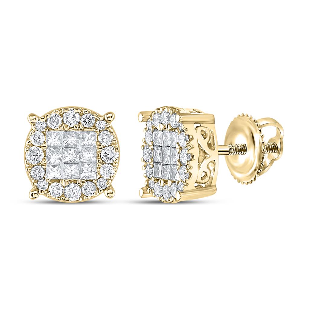 Image of ID 1 14k Yellow Gold Princess Diamond Cluster Earrings 1 Cttw