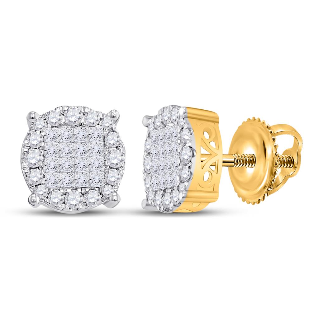 Image of ID 1 14k Yellow Gold Princess Diamond Cluster Earrings 1/2 Cttw