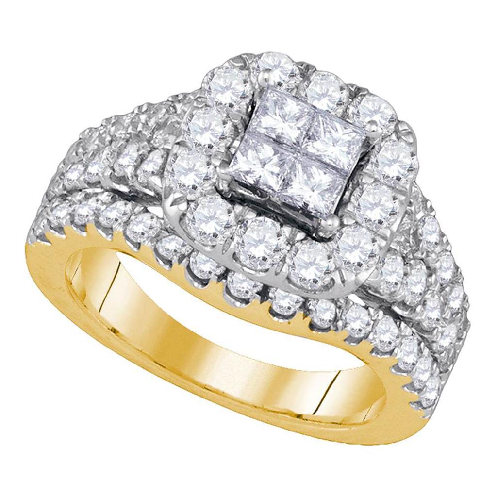 Image of ID 1 14k Yellow Gold Princess Diamond Cluster Halo Bridal Engagement Ring 2-1/2 Cttw