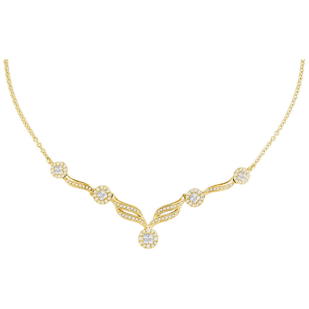 Image of ID 1 14k Yellow Gold Princess Diamond Cluster Luxury 18 Necklace 1 Cttw