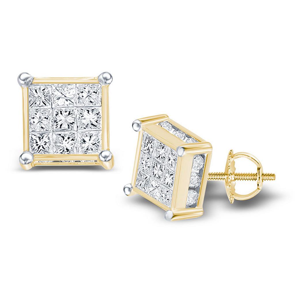 Image of ID 1 14k Yellow Gold Princess Diamond Cluster Stud Earrings 1 Cttw