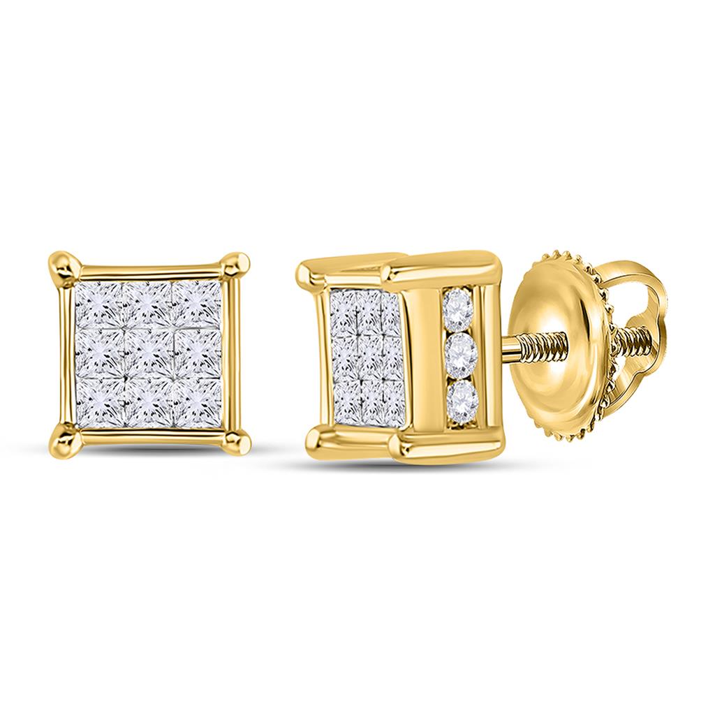 Image of ID 1 14k Yellow Gold Princess Diamond Cluster Stud Earrings 1/2 Cttw