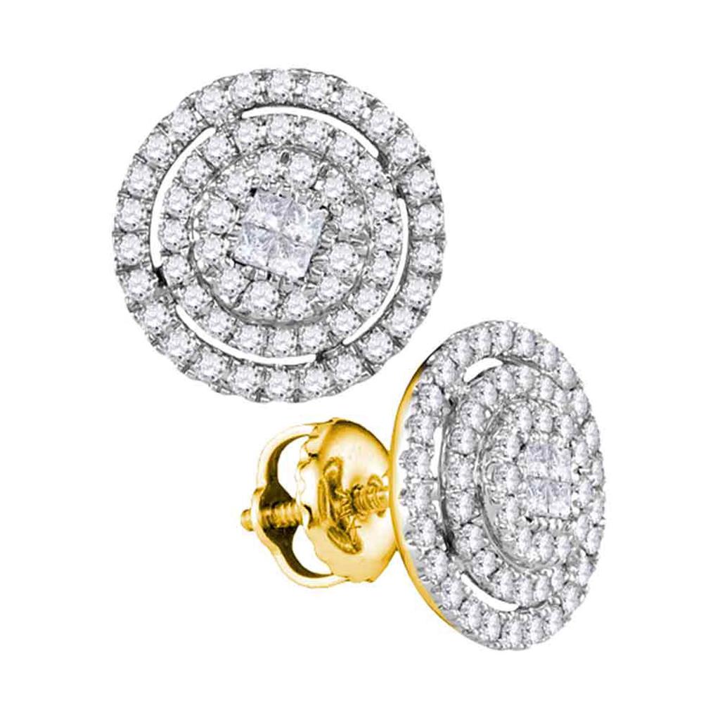 Image of ID 1 14k Yellow Gold Princess Diamond Concentric Cluster Earrings 1/2 Cttw