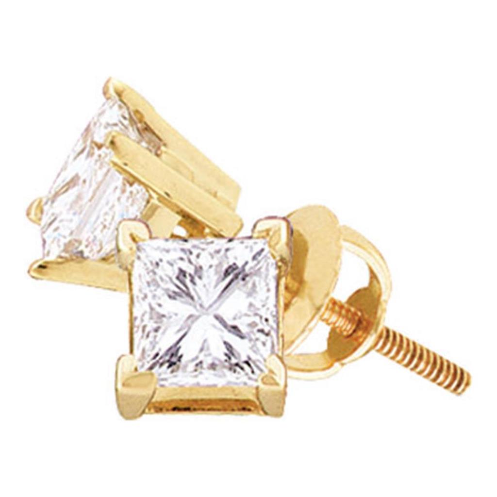 Image of ID 1 14k Yellow Gold Princess Diamond Excellent Solitaire Earrings 1/2 Cttw (Certified)