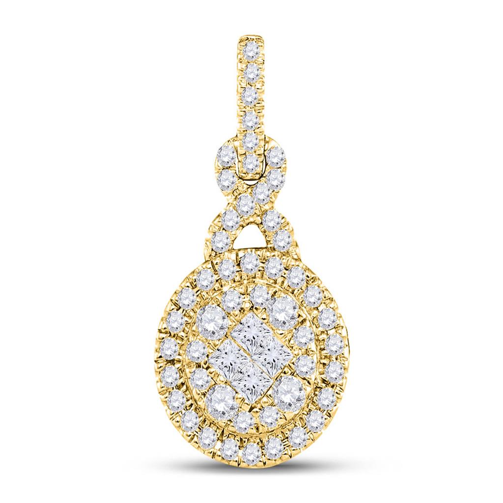 Image of ID 1 14k Yellow Gold Princess Diamond Fashion Cluster Pendant 1/2 Cttw