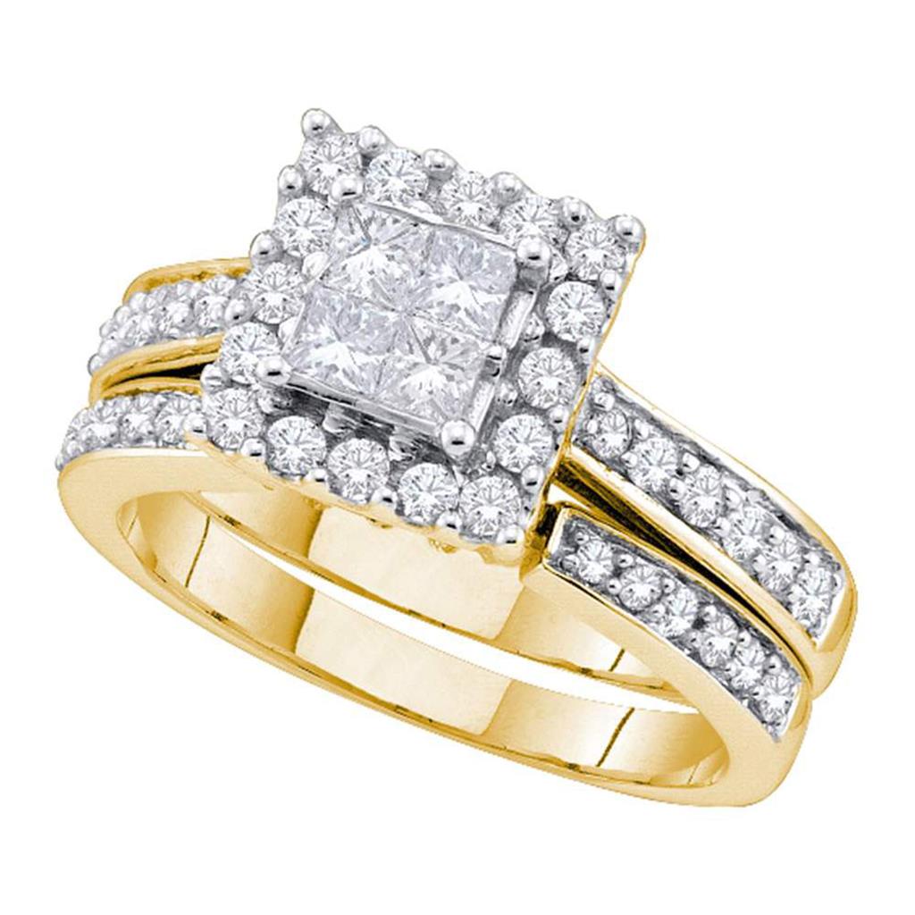 Image of ID 1 14k Yellow Gold Princess Diamond Halo Bridal Wedding Ring Set 1 Cttw