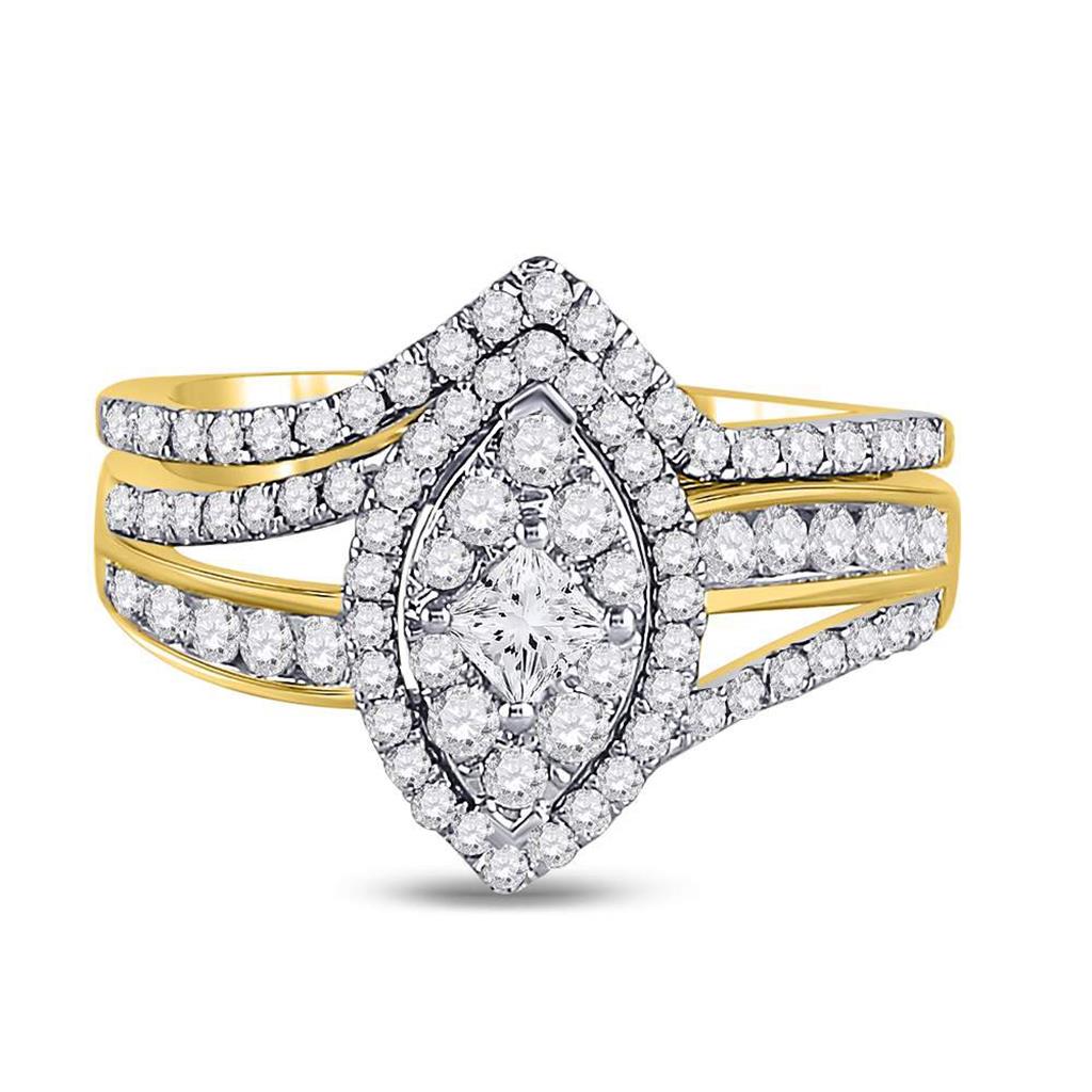 Image of ID 1 14k Yellow Gold Princess Diamond Oval Bridal Wedding Ring Set 1 Cttw