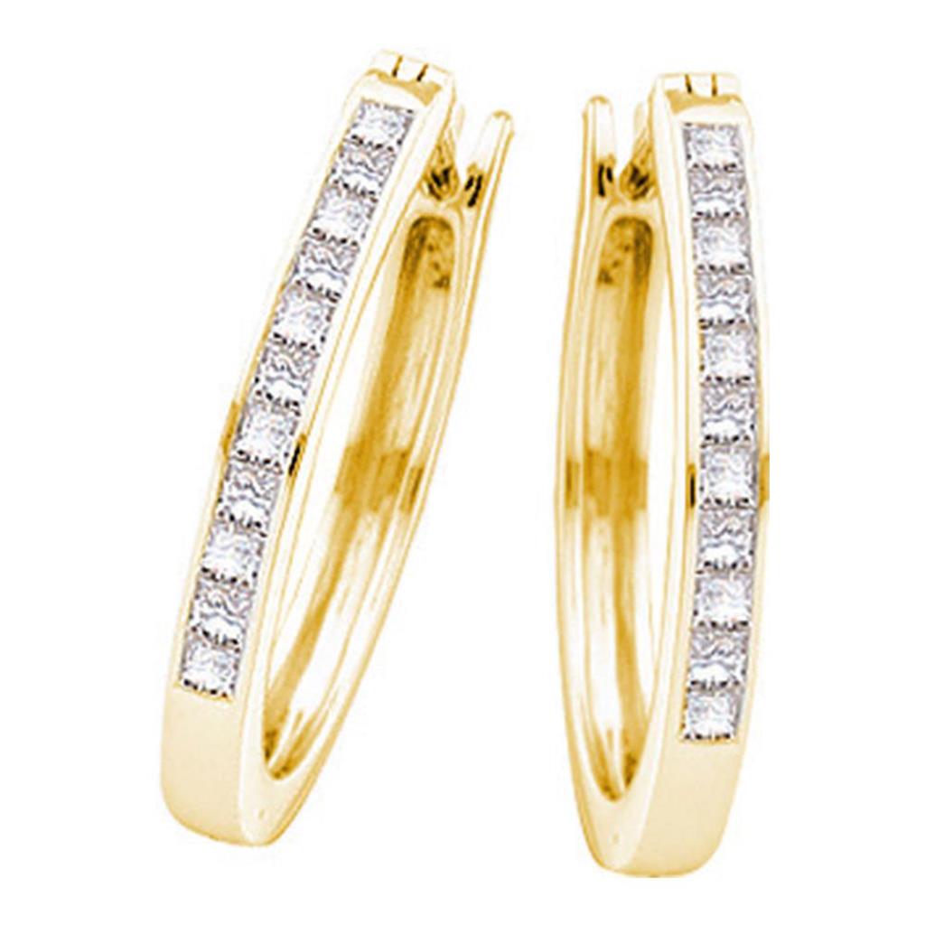 Image of ID 1 14k Yellow Gold Princess Diamond Slender Hoop Earrings 1/2 Cttw