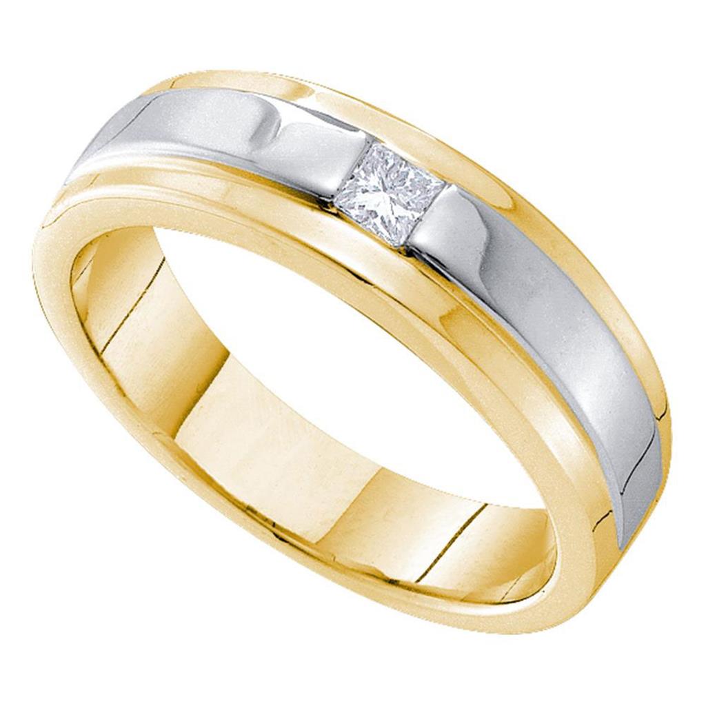 Image of ID 1 14k Yellow Gold Princess Diamond Solitaire Stripe Wedding Band Ring 1/6 Cttw