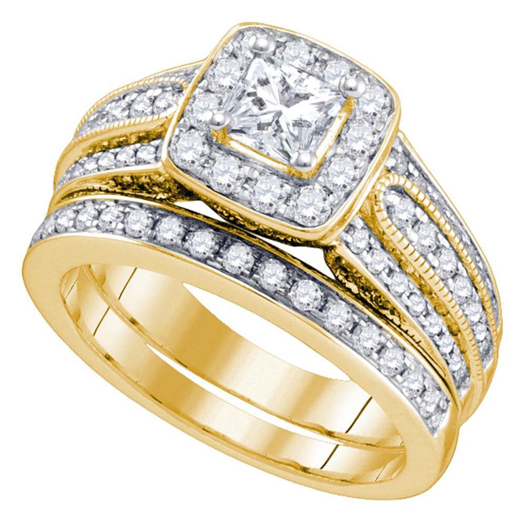 Image of ID 1 14k Yellow Gold Princess Diamond Solitaire Wedding Bridal Ring Set 145 Cttw