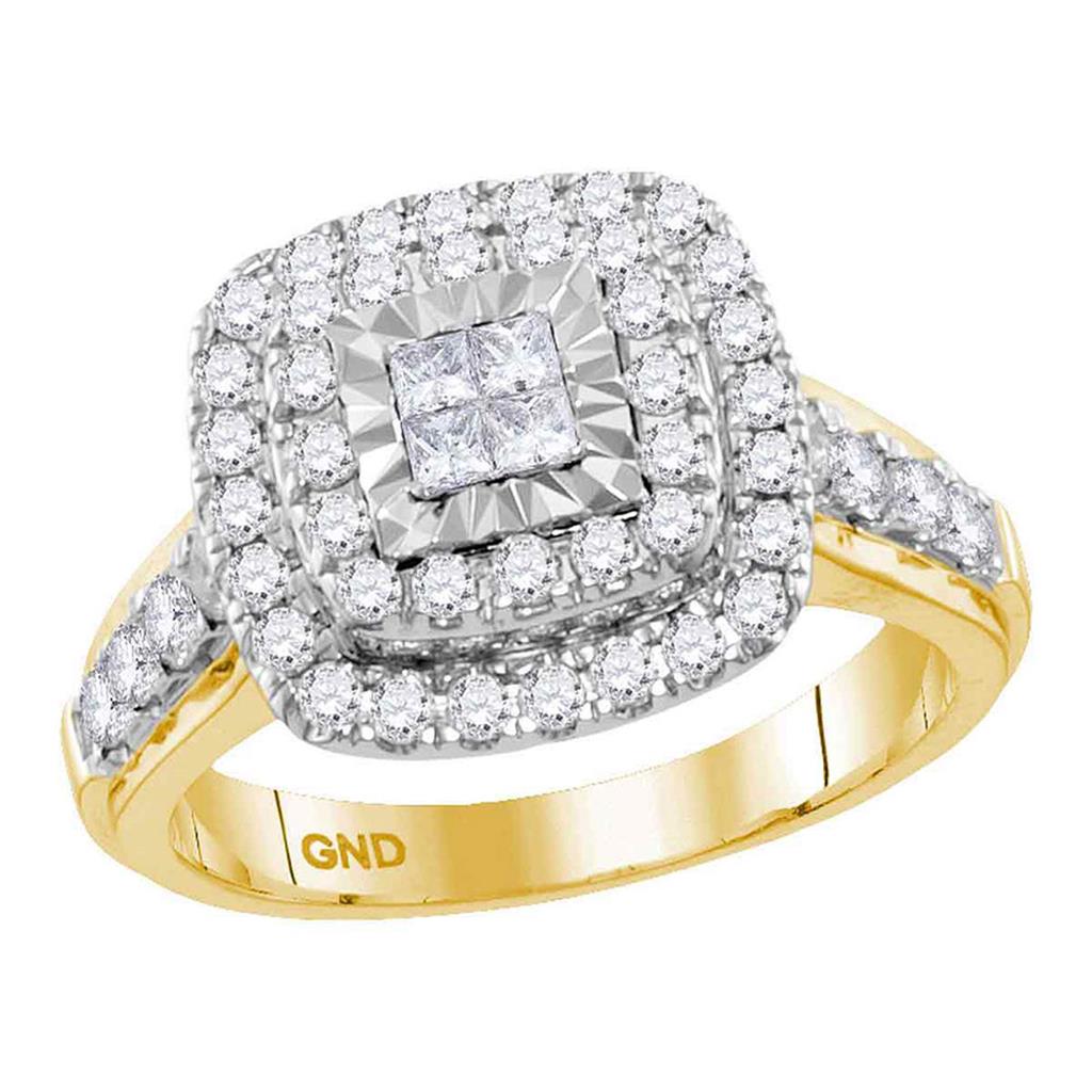 Image of ID 1 14k Yellow Gold Princess Diamond Square Cluster Bridal Engagement Ring 1 Cttw