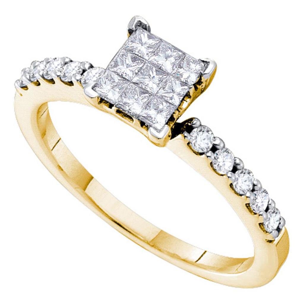 Image of ID 1 14k Yellow Gold Princess Diamond Square Cluster Slender Ring 1/2 Cttw