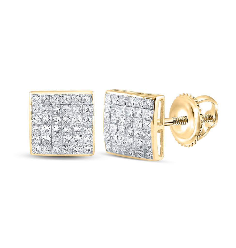 Image of ID 1 14k Yellow Gold Princess Diamond Square Earrings 1-1/2 Cttw