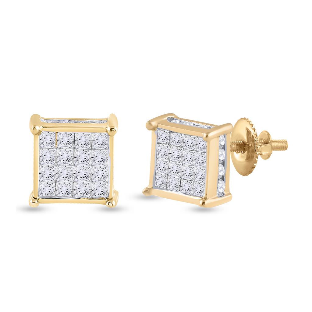 Image of ID 1 14k Yellow Gold Princess Diamond Square Earrings 3/4 Cttw