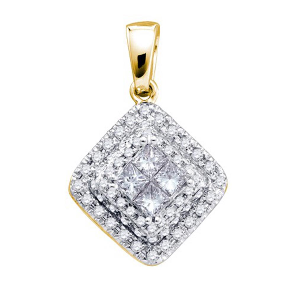 Image of ID 1 14k Yellow Gold Princess Diamond Square Frame Cluster Pendant 1/2 Cttw