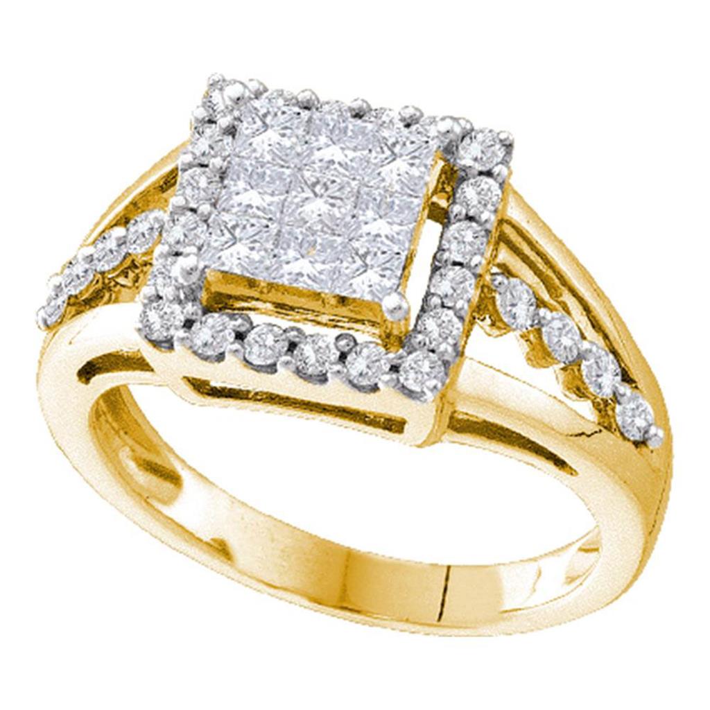 Image of ID 1 14k Yellow Gold Princess Diamond Square Frame Cluster Ring 1 Cttw