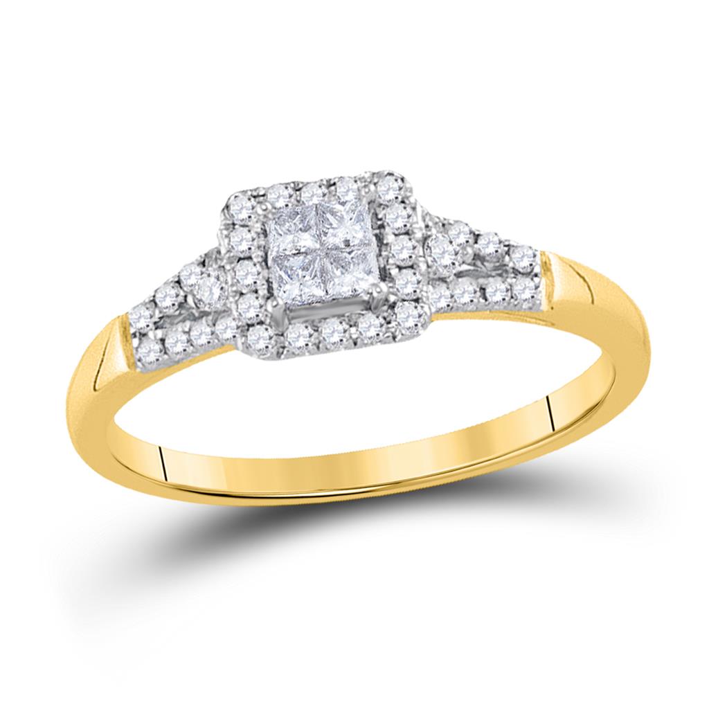 Image of ID 1 14k Yellow Gold Princess Diamond Square Frame Cluster Ring 1/3 Cttw