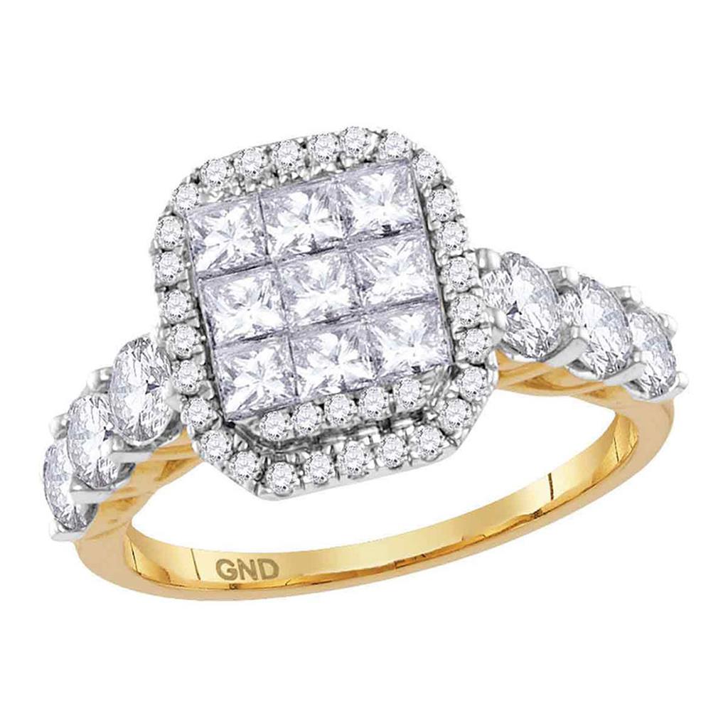 Image of ID 1 14k Yellow Gold Princess Diamond Square Frame Cluster Ring 2-1/4 Cttw