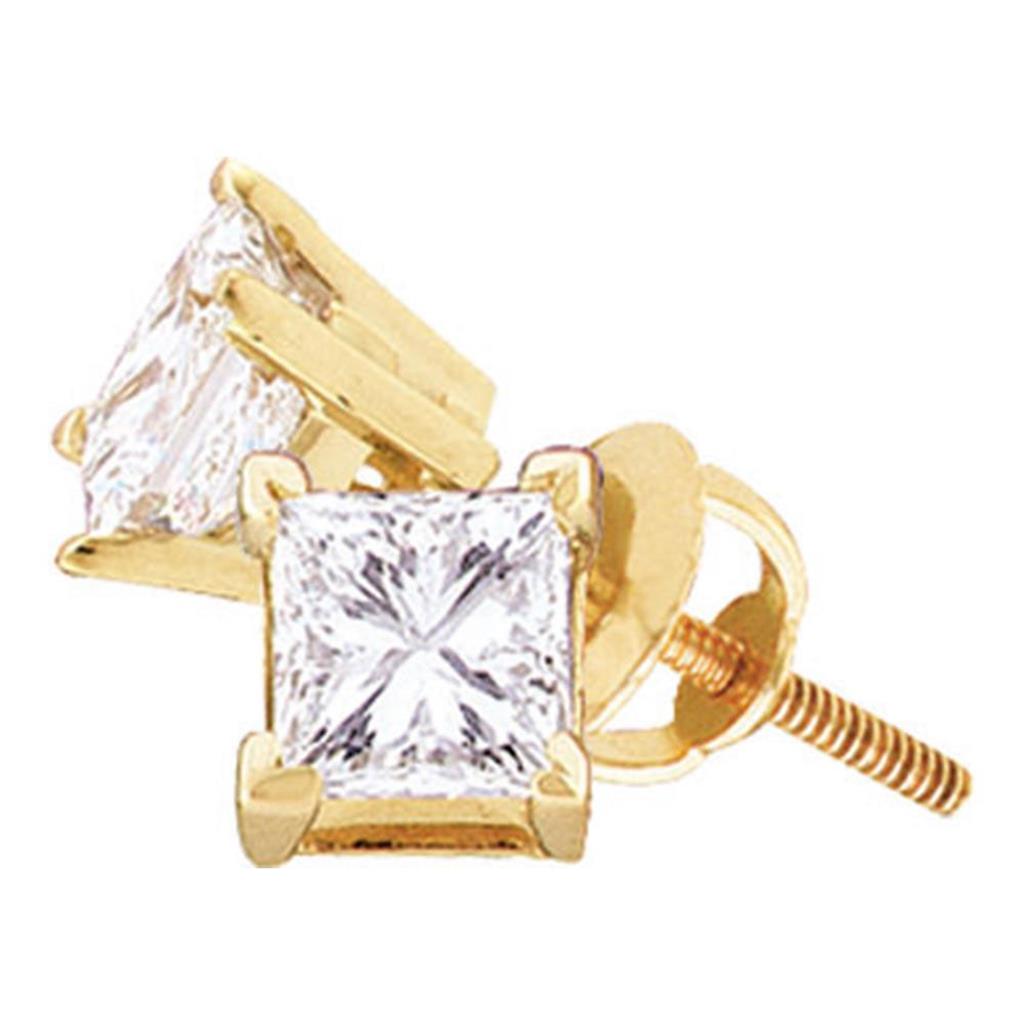 Image of ID 1 14k Yellow Gold Princess Diamond Supreme Solitaire Earrings 1/2 Cttw (Certified)