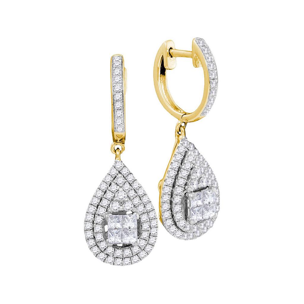 Image of ID 1 14k Yellow Gold Princess Diamond Teardrop Frame Cluster Earrings 1 Cttw
